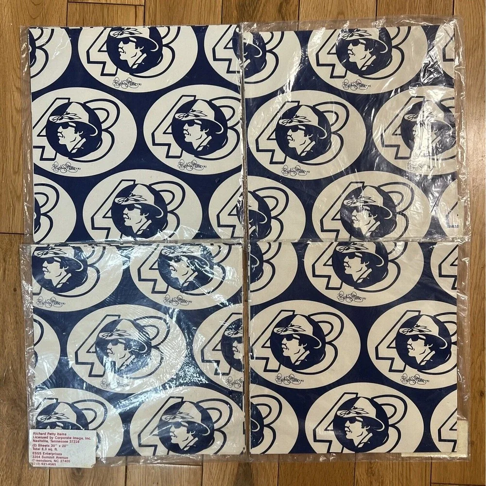 Vtg NOS Richard Petty Blue‎ & White Wrapping Paper Lot Of 4 (2) Sheets 30